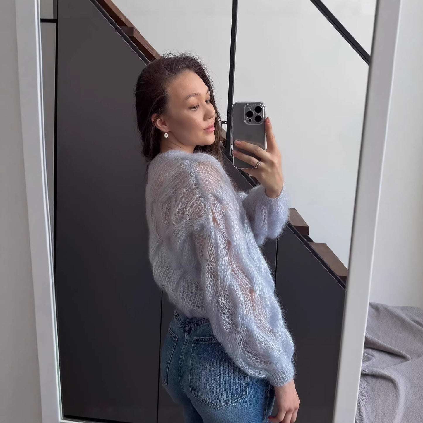 Damen Mohairpullover Weich Voluminöse Ärmel Eveloria
