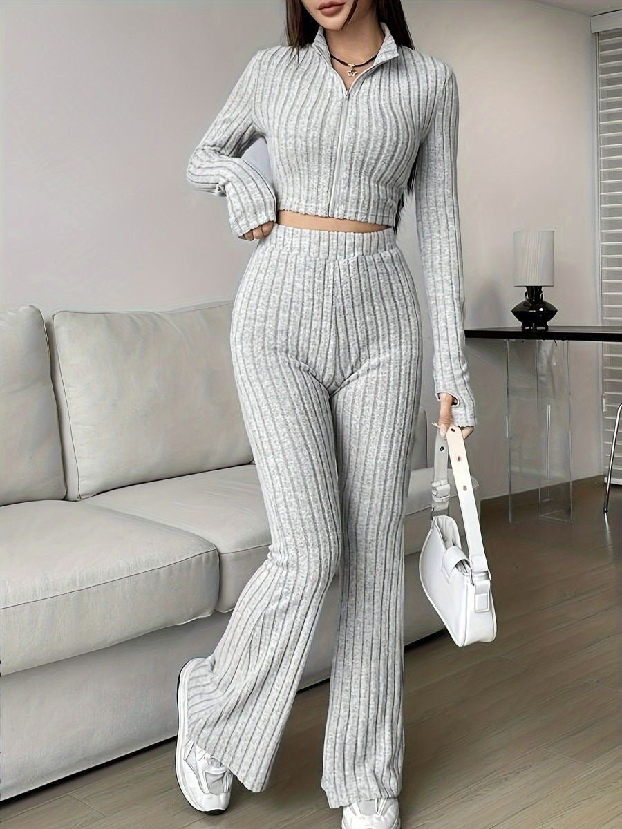Damen Strickset Reißverschluss Lässig Eveloria