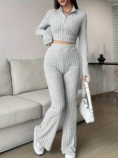 Damen Strickset Reißverschluss Lässig Eveloria