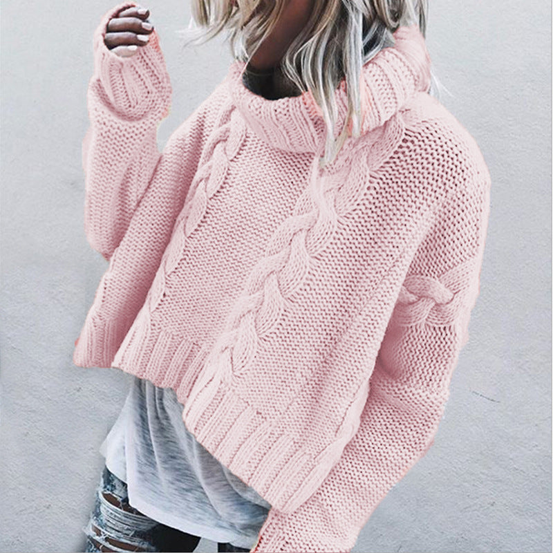 Damen Grobstrickpullover Weiter Rollkragen Zopfmuster Eveloria