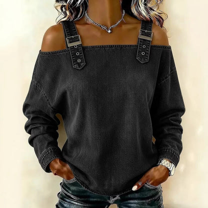Damen Sweatshirt Lässig Dekorative Schulterdetails Grau Eveloria
