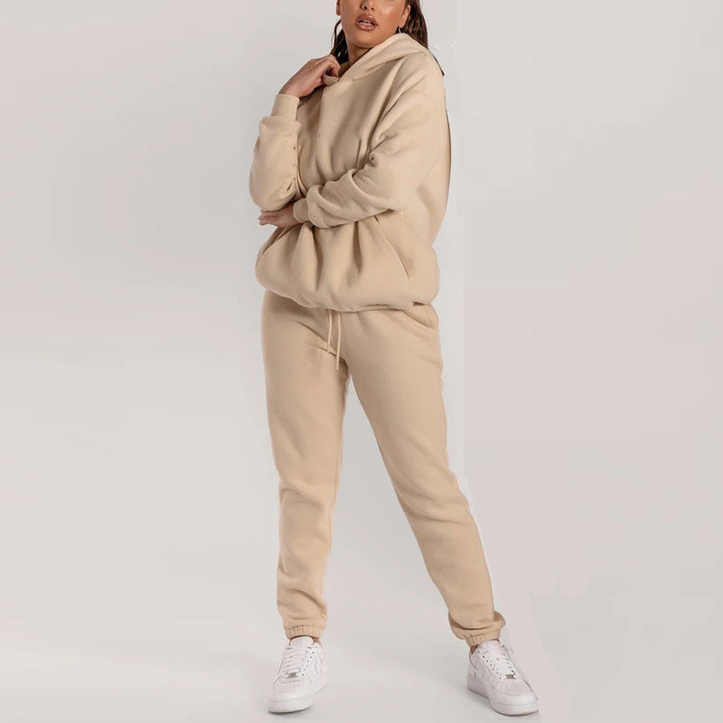 Damen Hoodie-Set mit Taschen Elastisch Grau Eveloria