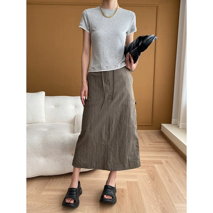 Damen Maxirock mit Taschen Elastischer Bund Eveloria