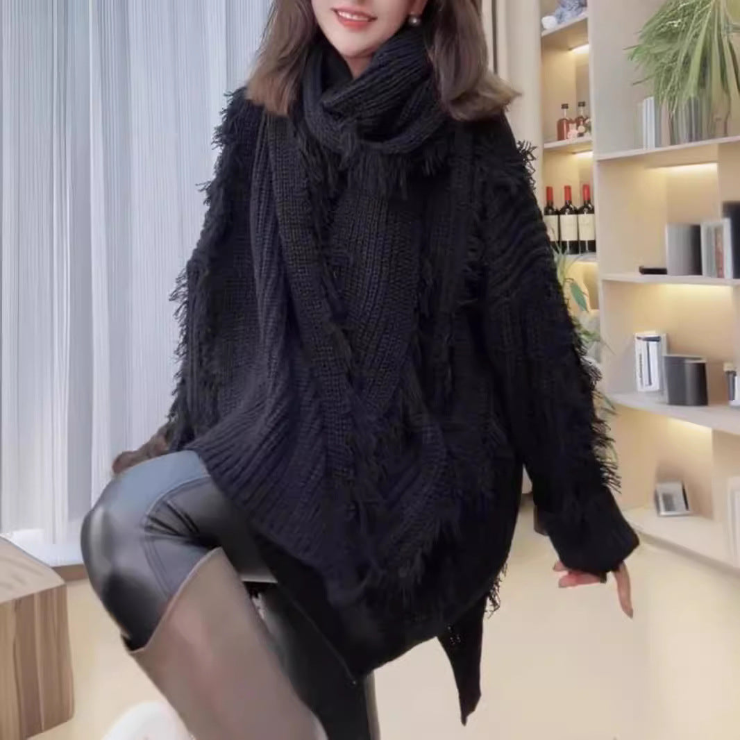 Damen Grobstrickpullover V-Ausschnitt Französischer Look