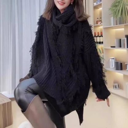 Damen Grobstrickpullover V-Ausschnitt Französischer Look