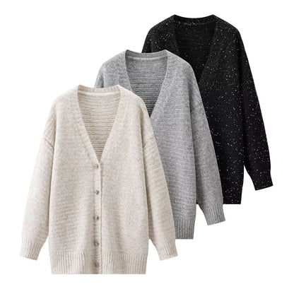 Damen Strickjacke V-Ausschnitt Knopfverschluss Kuschelig Eveloria - Eveloria