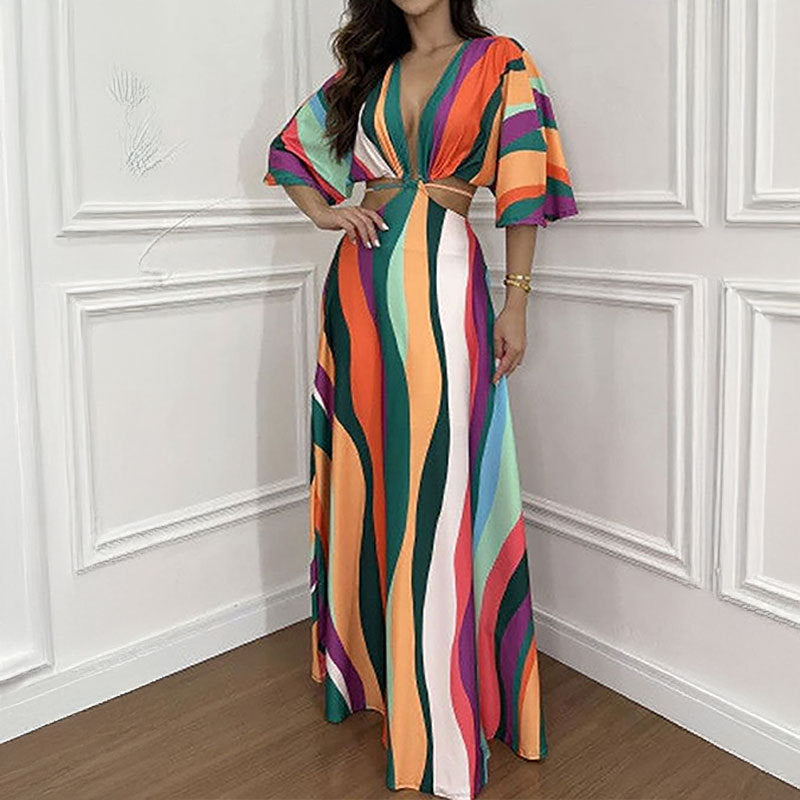 Damen Maxikleid Wellenmuster Elegant Eveloria