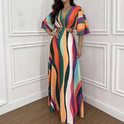 Damen Maxikleid Wellenmuster Elegant Eveloria