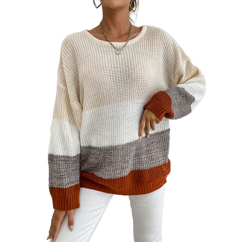 Damen Strickpullover mit Blockstreifen Lässig