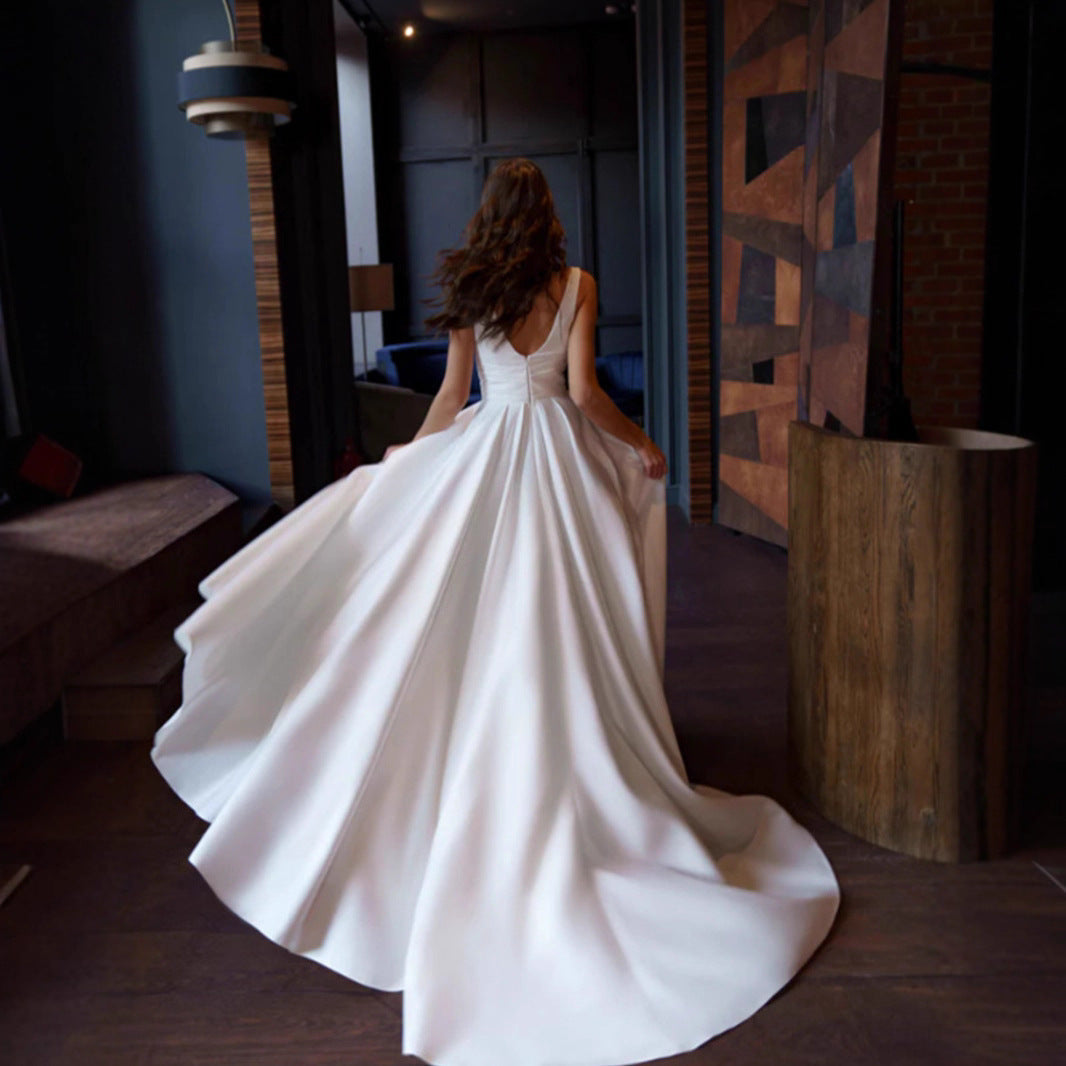 Eveloria Damen Hochzeitskleid V-Ausschnitt Seitenschlitz