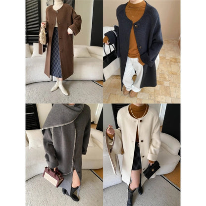 Damen Oversized-Mantel Asymmetrischer Kragen Seitenschlitzen
