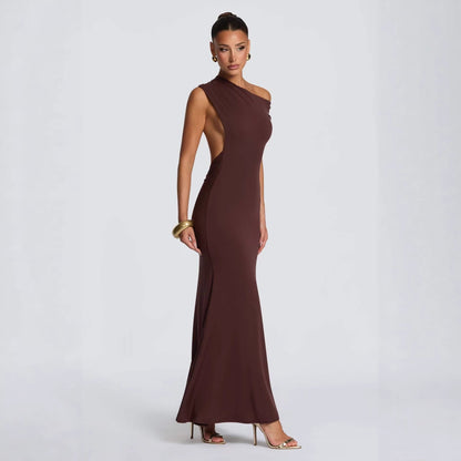 Damen Maxikleid Asymmetrisch Schulterfrei Eveloria