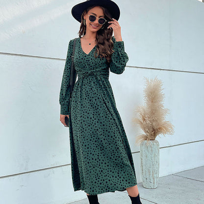 Damen Maxikleid Knotendetail Voluminöse Ärmel Eveloria