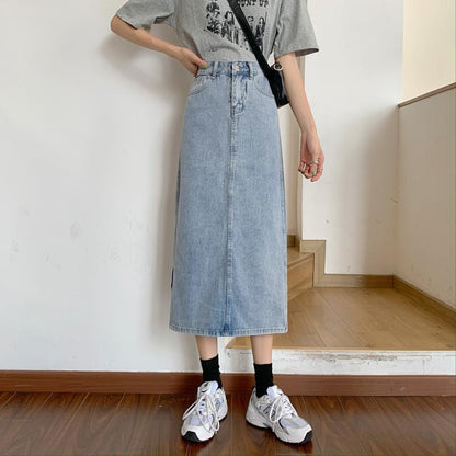 Damen Denim-Rock Lang mit Schlitz Eveloria