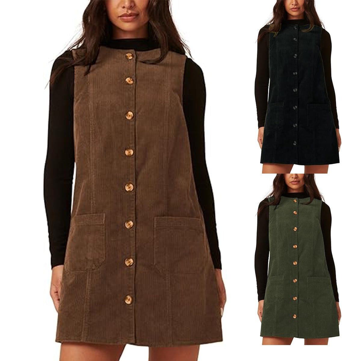 Damen Cordkleid Knielang Mit Taschen Eveloria - Eveloria