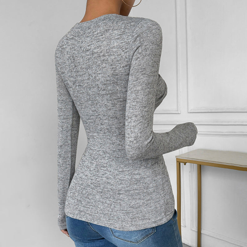 Damen Langarmshirt Asymmetrischer Knoten Look Baumwolle Weiße Farbe