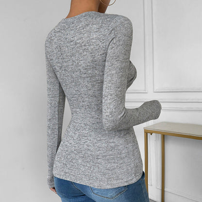 Damen Langarmshirt Asymmetrischer Knoten Look Baumwolle Weiße Farbe