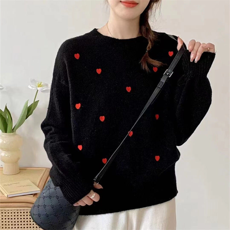 Damen Pullover Herz-Motiv Lässiger Schnitt Eveloria