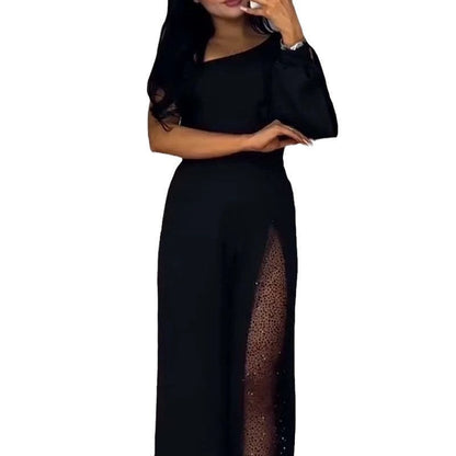 Damen Jumpsuit Elegant Transparenz-Details
