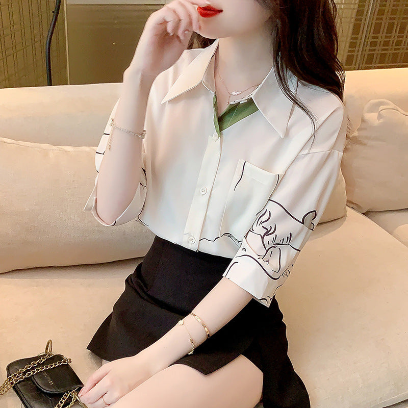 Damen Bluse mit Grafiken Klassischer Schnitt Eveloria - Eveloria