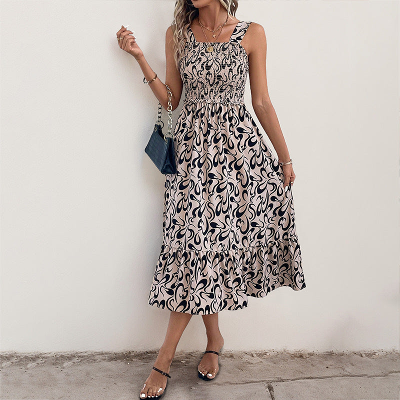 Damen Ärmelloses Maxikleid Rüschen Muster Eveloria