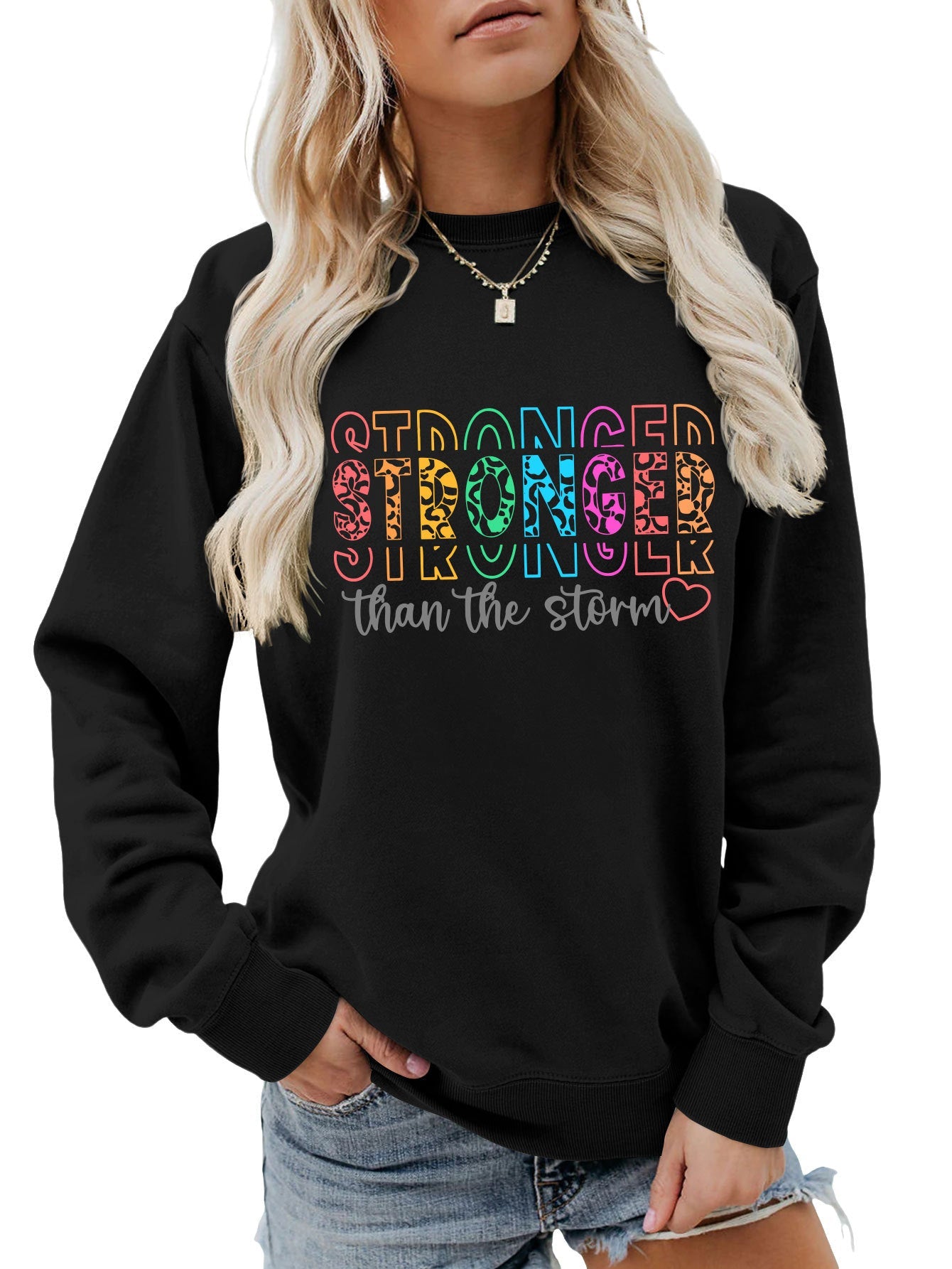 Damen Sweatshirt Lässiger Schnitt Motivierender Schriftzug Grau
