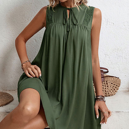 Damen Sommerkleid Luftig Rüschen Halsdetail