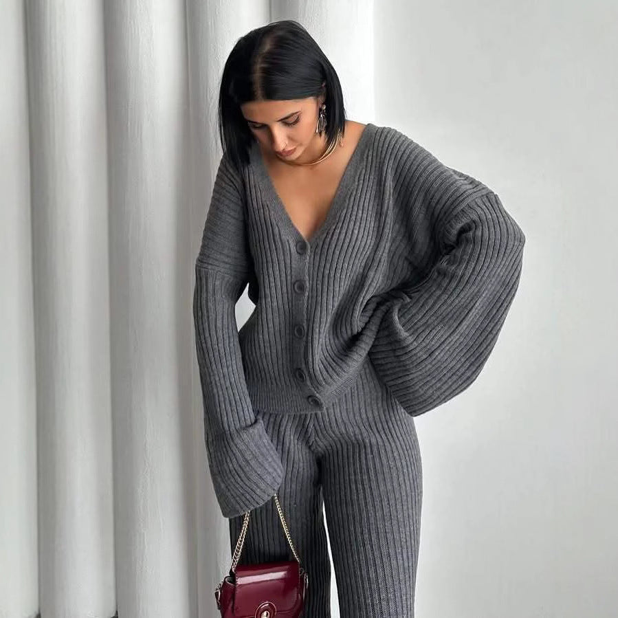 Damen Strickanzug Lässig Weites Oberteil Bequeme Hose Eveloria