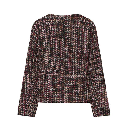 Damen Tweedjacke mit Knöpfen und abnehmbarem Gürtel