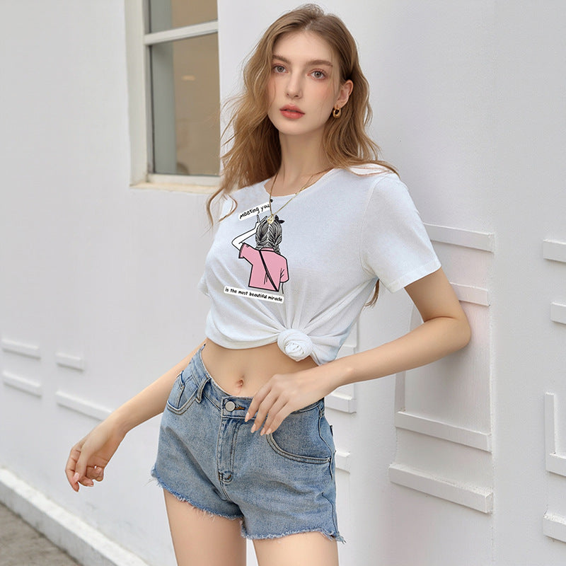 Damen Crop- mit Druck und Knoten-Detail
