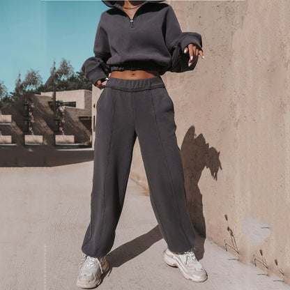 Damen Hoodie Cropped Reißverschluss Gummizug Grau