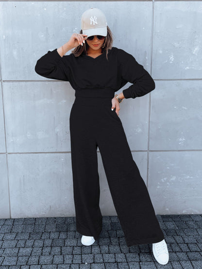 Damen Jumpsuit Weites Bein Kapuze Eveloria