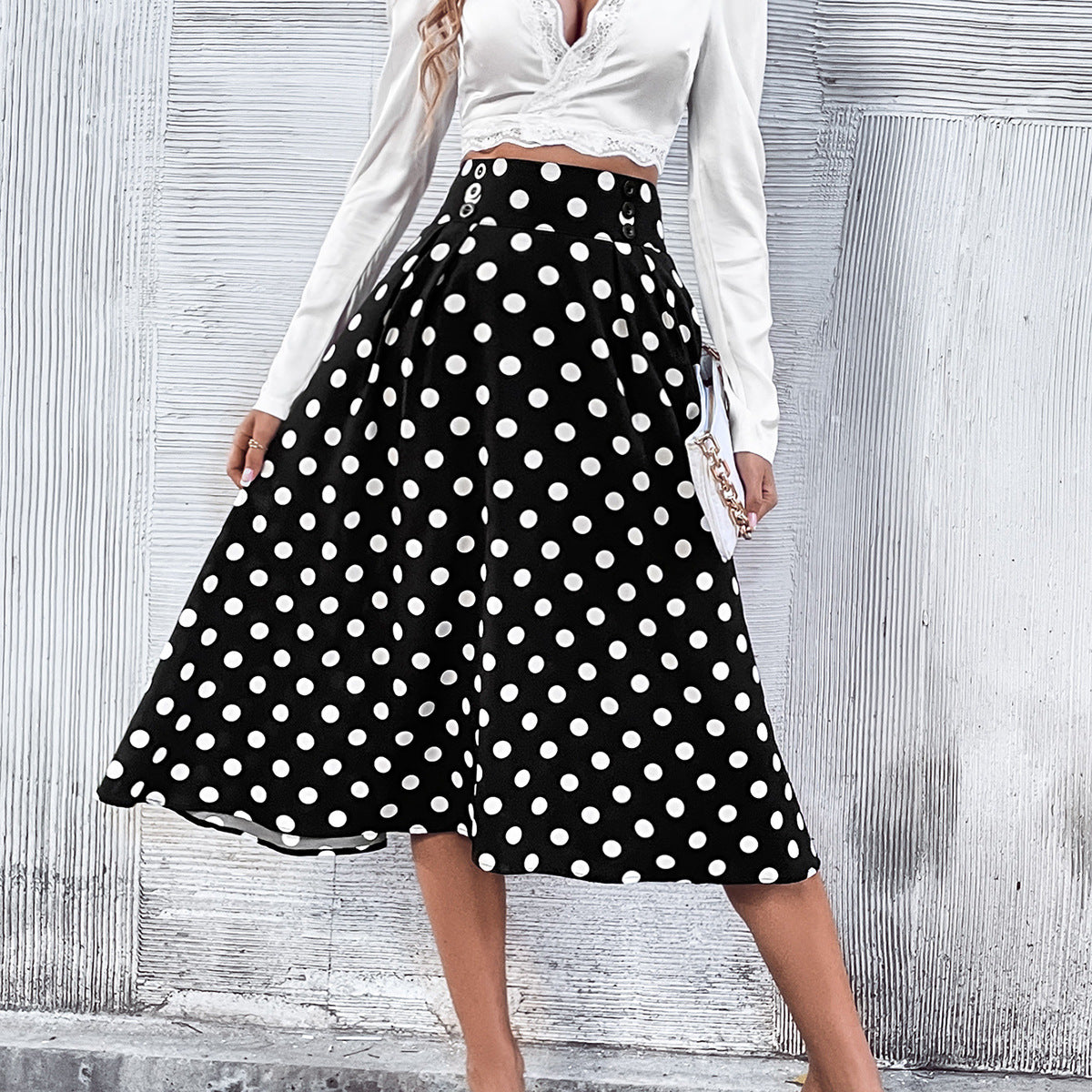 Damen Midirock Hohem Bund Punkte-Design Eveloria