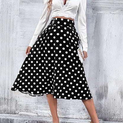 Damen Midirock Hohem Bund Punkte-Design Eveloria