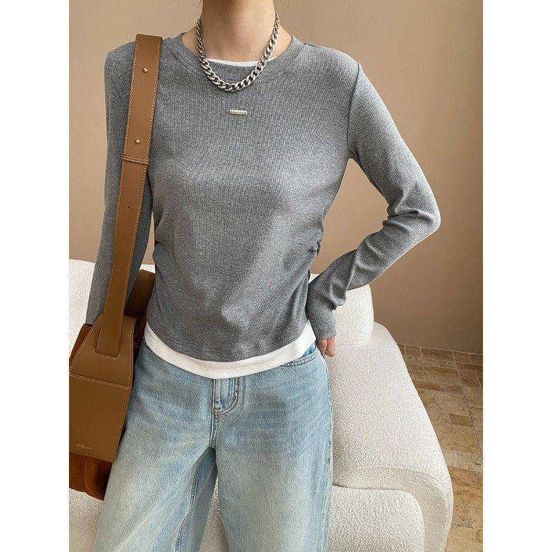 Damen Langarmshirt Feine Rippstruktur Breites Bündchen Eveloria - Eveloria