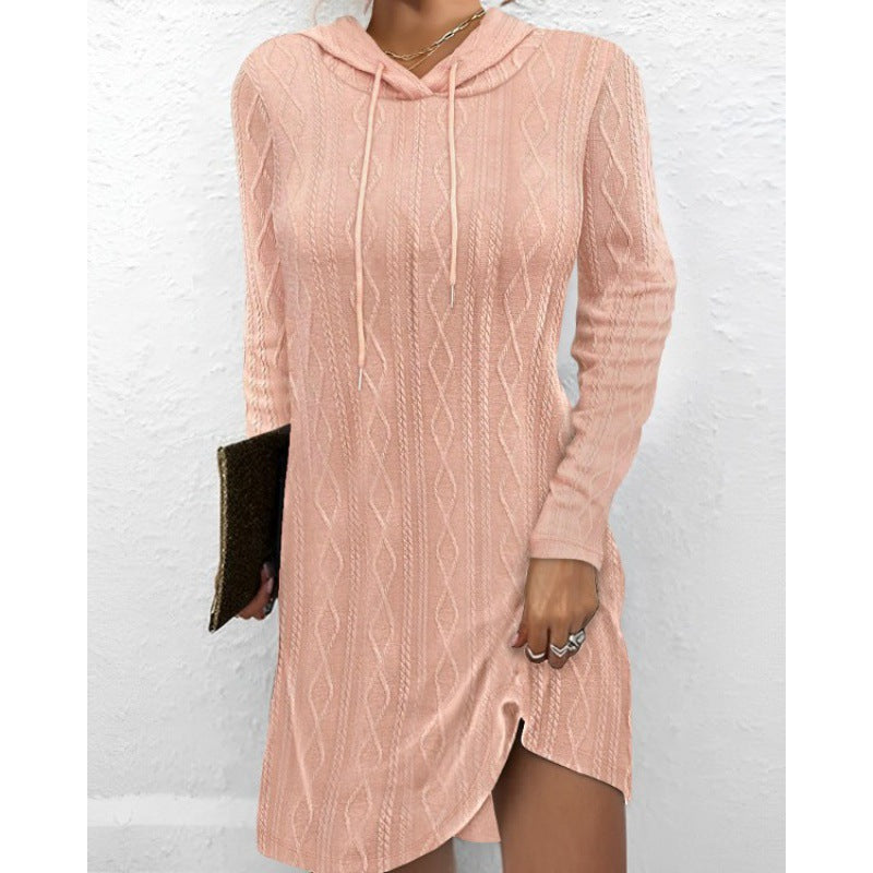 Damen Strickkleid Kapuze Struktur Muster Anthrazit