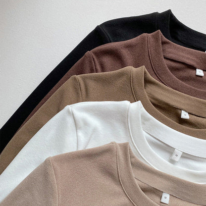 Damen Langarmshirt Weiches Baumwollstoff Lässiger Schnitt Beige