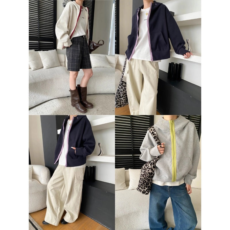 Damen Kapuzenjacke mit Kontrastreißverschluss und Taschen