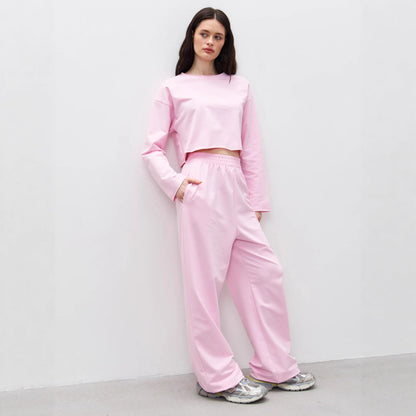 Damen Sweatshirt Set Komfortabel Cropped mit Jogginghose Grau