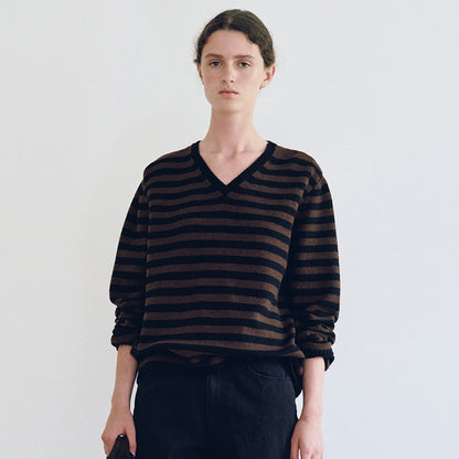 Damen Pullover V-Ausschnitt Streifenmuster Eveloria