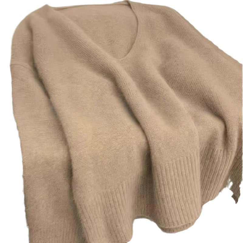 Damen Pullover V-Ausschnitt Rippstruktur Lässig Grau Eveloria
