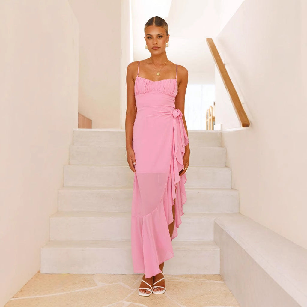 Damen Maxikleid Asymmetrischer Schnitt Rüschen Eveloria