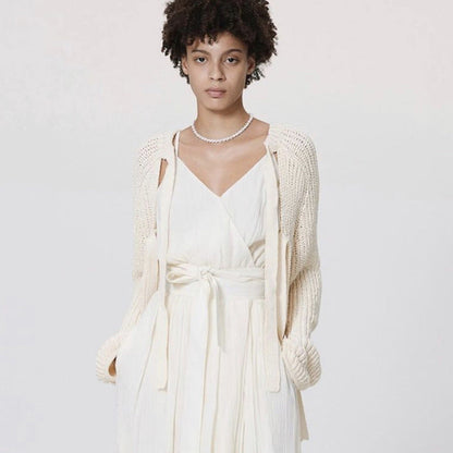 Damen Strickcardigan Luftig Offener Schnitt Beige - Eveloria