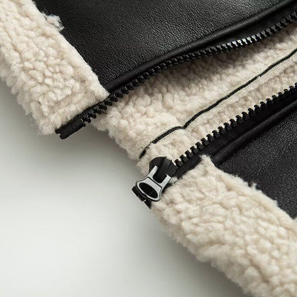 Damen Kunstlederjacke Teddyfutter Warm Eveloria