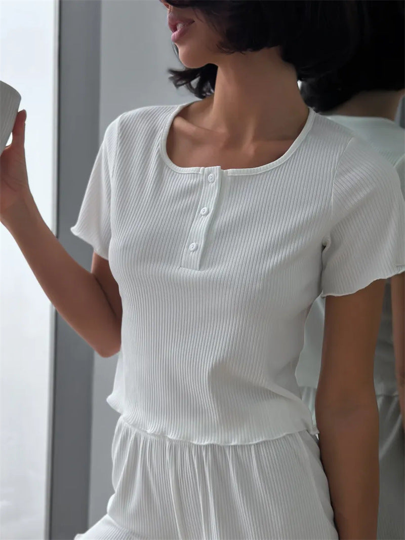 Damen Pyjama-Set Elastisch Knöpfe Weich