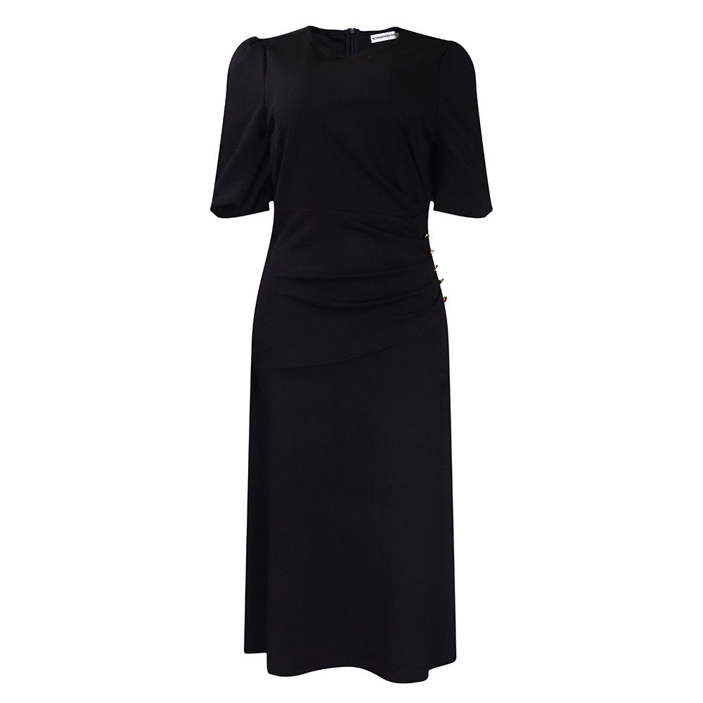 Damen Kleid mit Drapierungen und Knöpfen Eveloria