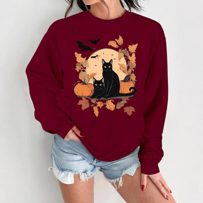 Damen Sweatshirt Herbstlich Katzen Kürbis Design Eveloria - Eveloria