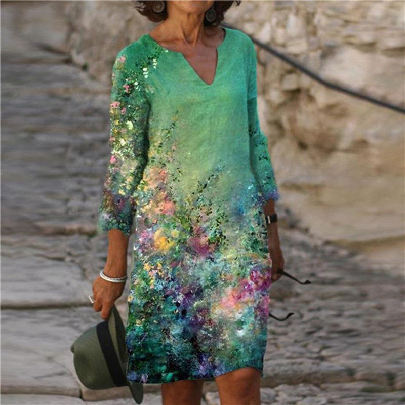 Damen Freizeitkleid Floralmuster V-Ausschnitt Eveloria