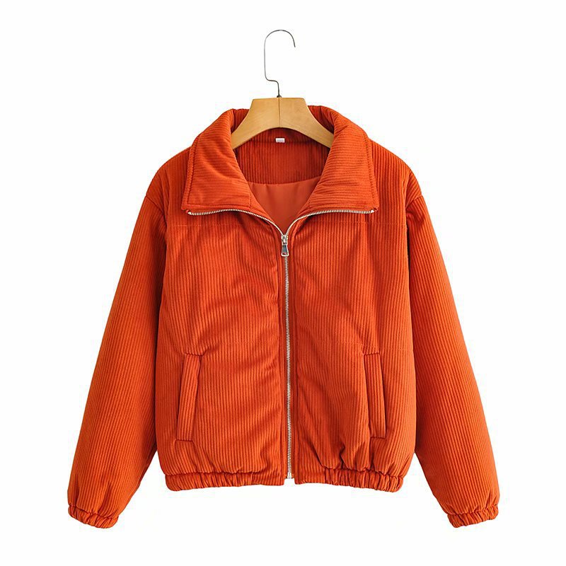 Damen Cordjacke Hochkragen Elastisch Braun