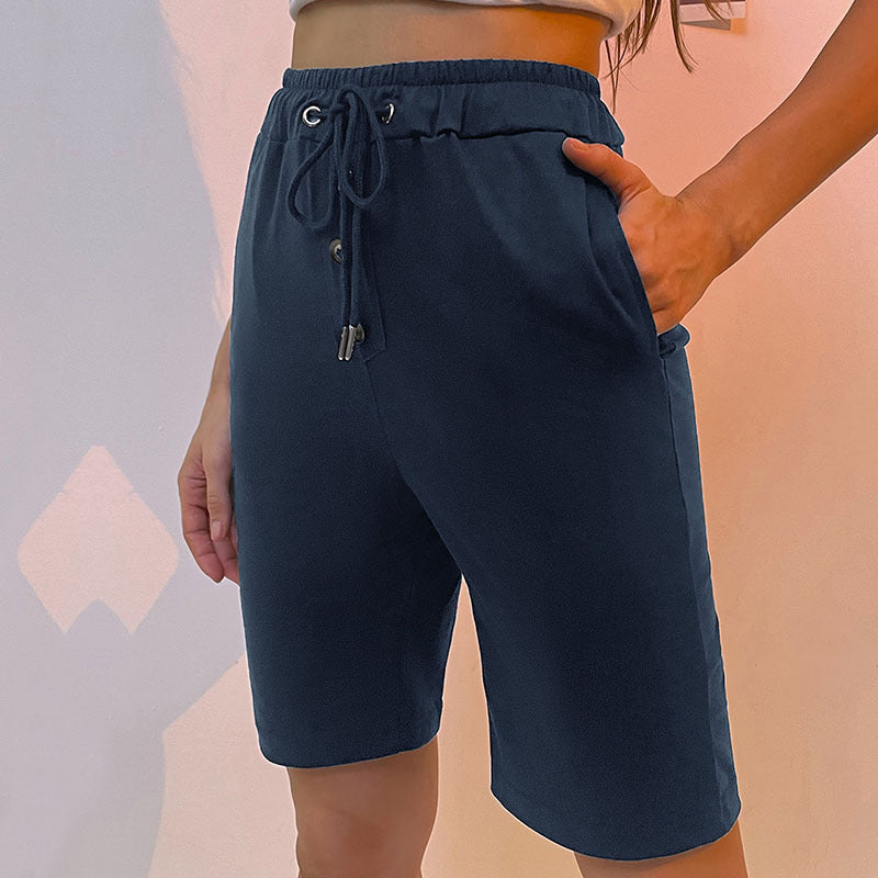 Damen Bermudashorts Elastischer Bund Seitentaschen Beige Eveloria